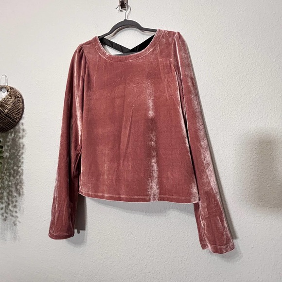 Anthropologie Open Back Velvet Top Taupe Free People Size Large - Picture 3 of 9